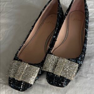 J. Crew Glittering Black Blue and Silver Tweed Holiday Flats